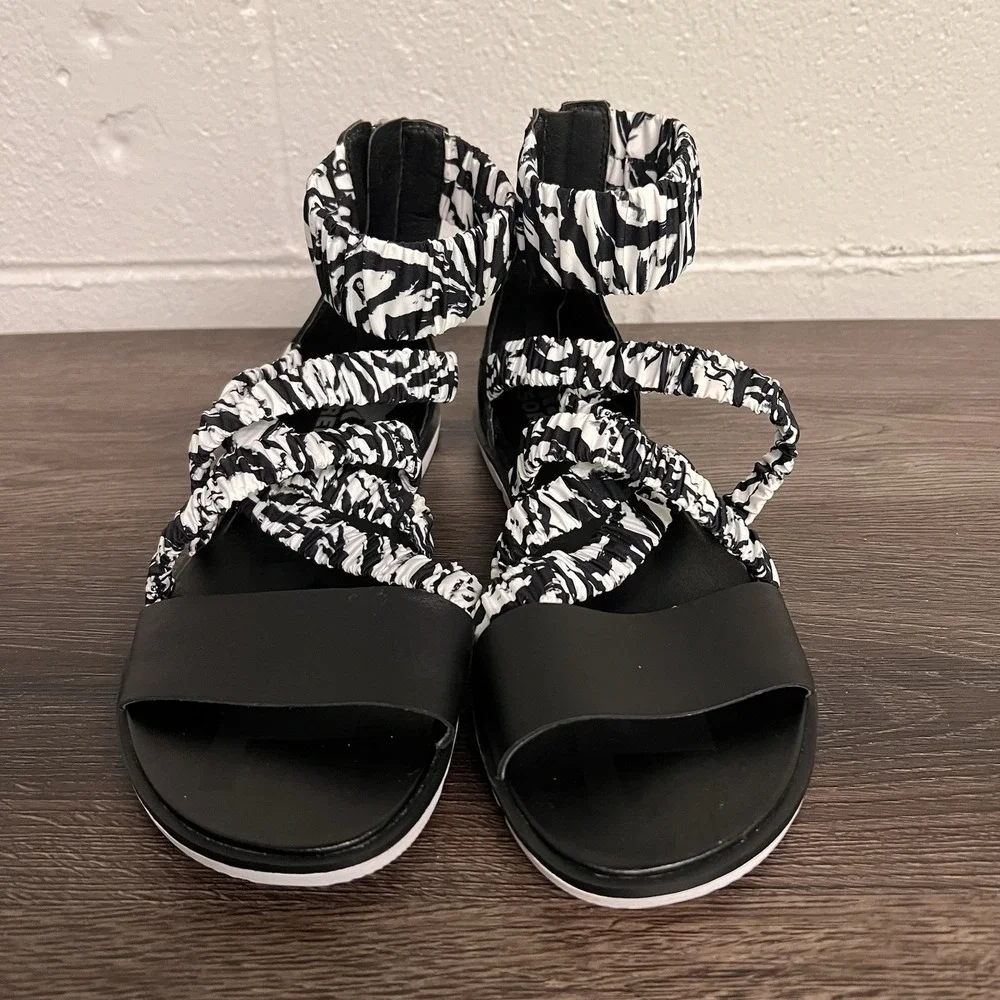 Sorel Ella II Ankle Strap Sandal Leather White Black Size 9.5 - Picture 3 of 13